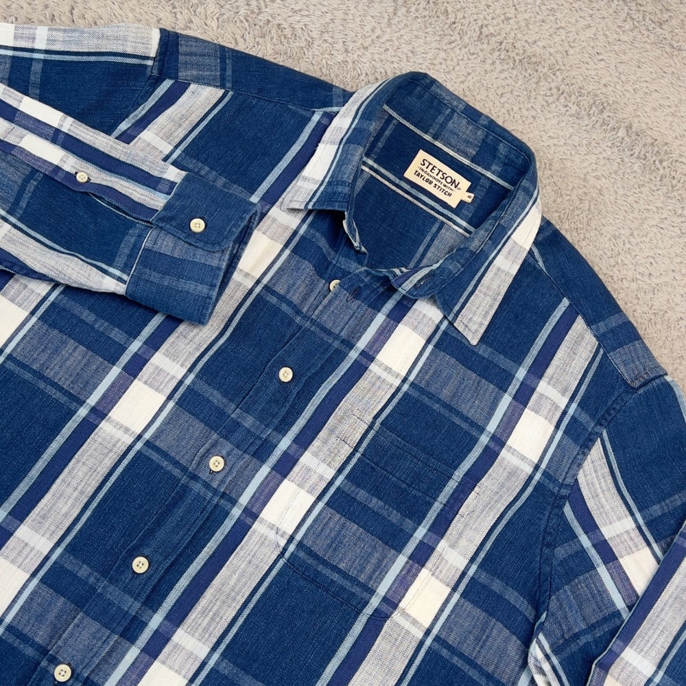 Stetson x Taylor Stitch The California Shirt Mens 46 XXL Indigo Blue Plaid